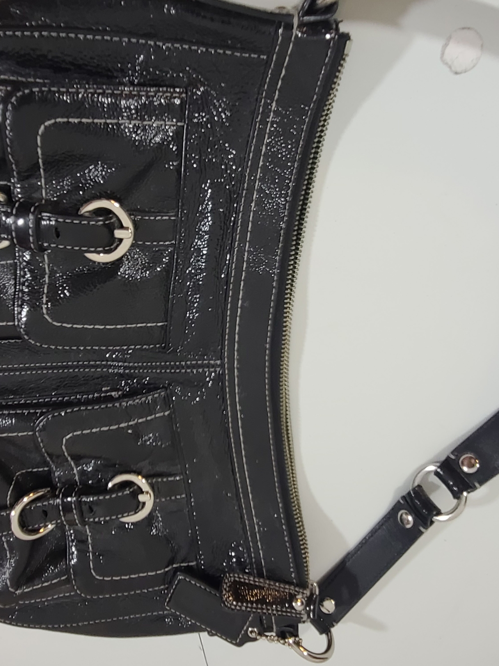Coach Vintage Black Patent Leather Hobo Shoulder Bag with Silver Hardware